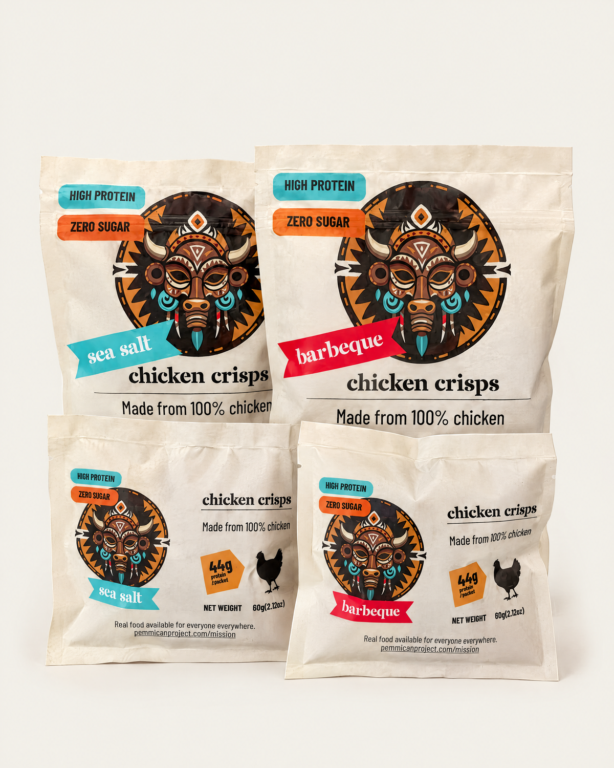 Chicken Crisps trial bundle: two large bags and two travel bags, Sea Salt and Barbeque